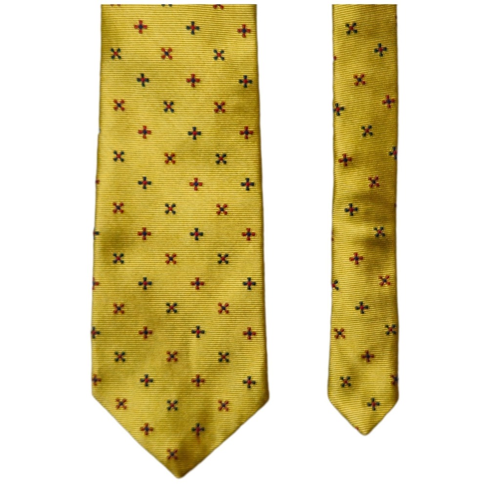 BROOKS BROTHERS Mens Necktie Yellow Silk Geometric Pattern Classic Style Design‎